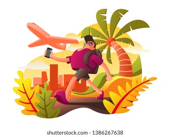 flat vector illustration of travelling, trip on holiday  or comeback from trip. vector website illustration, web page and landing page design for website and mobile site development.