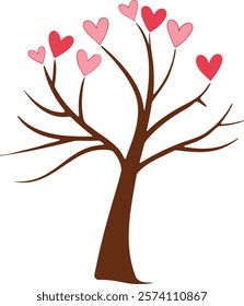  Flat vector illustration of a tree with heart-shaped leaves, symbolizing love, growth, and affection. Perfect for Valentine's Day designs, romantic themes, and wedding invitations.