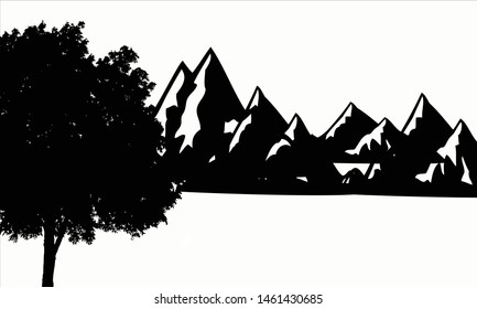 flat vector illustration of trees and mountains, eps 10.