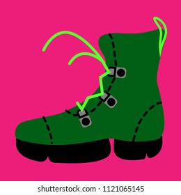 Flat vector illustration of trekking boots. Tourism site icon.