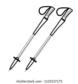 Flat vector illustration of trekking poles. Ecotourism site icon.
