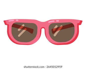 Flat vector illustration of trendy pink sunglasses with dark brown lenses. Ideal for summer fashion, beach holidays, or sun protection themes. Conveys warmth, relaxation, and leisure vibes.
