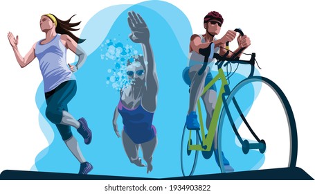 Flat Vector Illustration of Triathlon