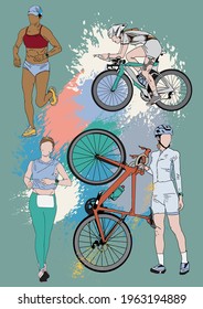 Flat Vector Illustration of Triathlon