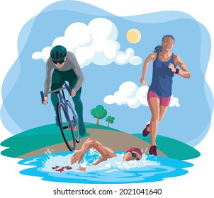 Flat Vector Illustration of Triathlon