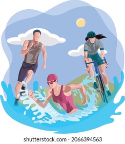 Flat Vector Illustration of Triathlon