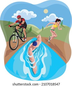 Flat Vector Illustration of Triathlon