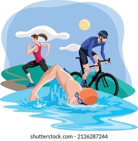 Flat Vector Illustration of Triathlon