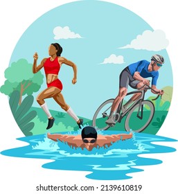 Flat Vector Illustration of Triathlon