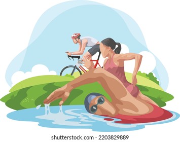 Flat Vector Illustration of Triathlon