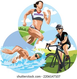 Flat Vector Illustration of Triathlon