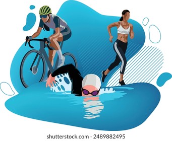 Flat Vector Illustration of Triathlon