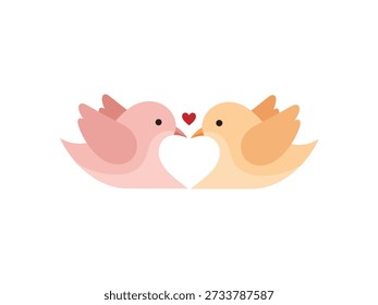 Ilustração vetorial plana de dois pássaros formando forma de coração juntos. Ilustração vetorial limpa para amor, romance, Dia dos Namorados, casal e conceitos de afeto.