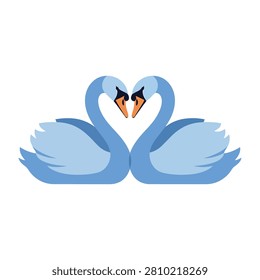 Flat Vector Illustration of Two Blue Swans Forming a Heart Shape with Their Necks for Romantic Design