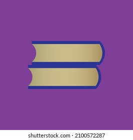 flat vector illustration of two books with blue spines and yellow pages stacked horizontally. The simple graphic is set against a solid purple background