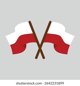 Flat vector illustration of two crossed Indonesian flags, symbolizing unity, patriotism, and national pride. Perfect for Independence Day celebrations, patriotic designs, banners, or educational
