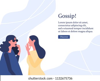 Flat vector illustration of two girl friends gossiping with each other