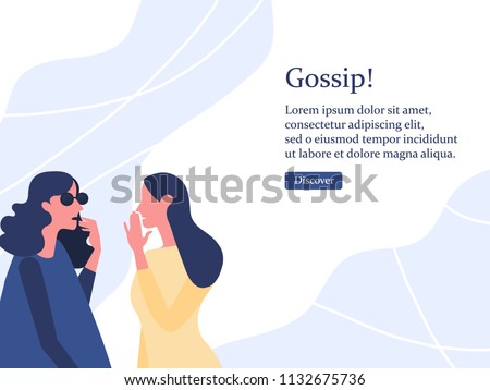 Flat vector illustration of two girl friends gossiping with each other