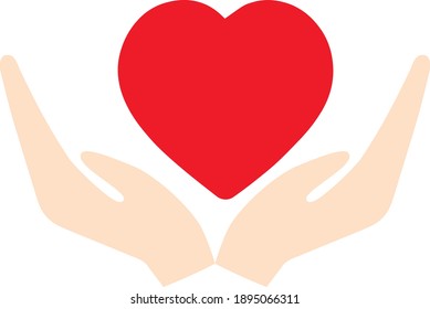 flat vector illustration of two hands and a heart over them. two hands holding a red heart