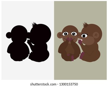 Flat vector illustration of two monkey friends gossiping with each other 