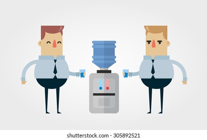 Flat Vector Illustration: Two Office Workers Drinking Water