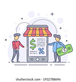 Flat Vector Illustration of two online shopping men