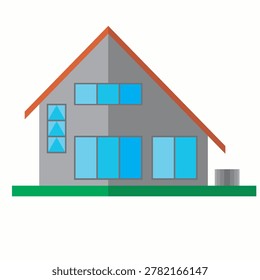 Flat Vector Illustration of Two Storey House with Staircase Window and Drainage Pipe for Engineering Concept