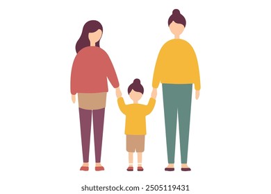 Una Ilustración vectorial plana de dos mujeres de la mano de su hijo