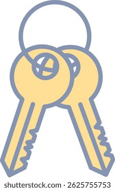 Flat vector illustration of two yellow keys on a keyring, perfect for access, security, home, or personal item-themed user interfaces.
