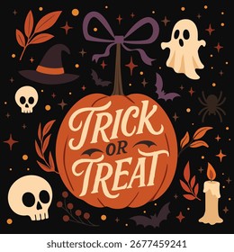 Ilustração de vetor plano de um projeto festivo tipográfico de Halloween