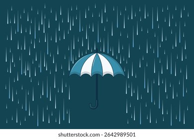 Flat vector illustration of umbrella in rainy weather, cartoon pastel style suitable for educational kids materials, nursery wall art, and baby-themed products

