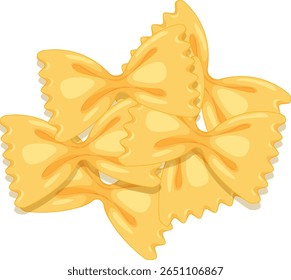 Ilustração vetor plana de massa de gravata de arco farfalle não cozida, arranjada em uma composição sobreposta com sombras macias e tons amarelos quentes