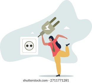 flat vector illustration. unplug appliances.Power save concept.life and employment of people.