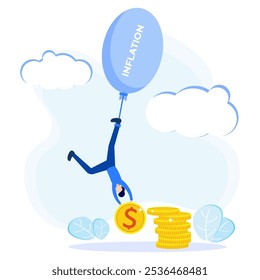 Flat vector illustration of unstable business and economy with financial problems and market fall forecast. Inflation and rising prices after growth in the value of money, economic crisis concept.