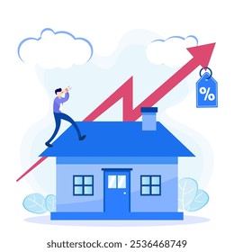 Flat vector illustration of unstable business and economy with financial problems and market fall forecast. Inflation and rising prices after growth in the value of money, economic crisis concept.