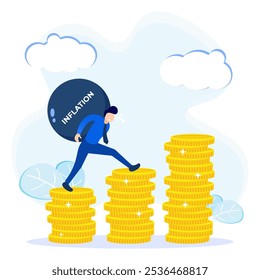 Flat vector illustration of unstable business and economy with financial problems and market fall forecast. Inflation and rising prices after growth in the value of money, economic crisis concept.