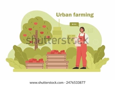 Flat vector illustration. Urban farmer watering indoor plants. Urban farming concept.