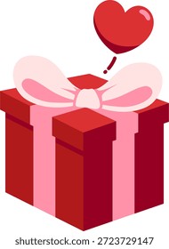 Flat vector illustration of a Valentine gift box decorated with heart elements for romantic celebrations.