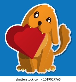 
Flat Vector Illustration for Valentine's Day. A dog holds a red heart in the teeth