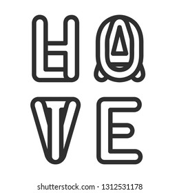 Flat Vector Illustration for Valentine's Day. The words Hate and Love, composed of intertwined letters