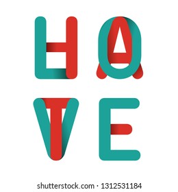 Flat Vector Illustration for Valentine's Day. The words Hate and Love, composed of intertwined letters