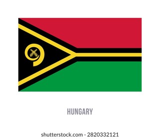 Flat vector illustration of the Vanuatu national flag with incorrect Hungary caption for country symbol design.