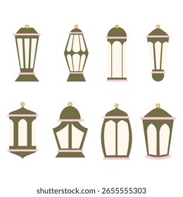 Ilustración vectorial plana de varios faroles de Ramadán de colores, perfecto para temas de diseño festivos islámicos y de Oriente Medio.