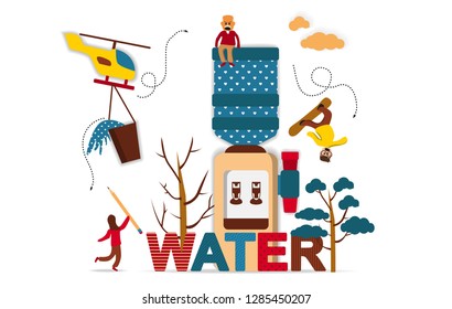 Flat vector illustration, Vertical office plastic water cooler with shadows, web graphic design