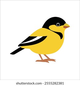 Flat Vector Illustration of Vibrant American Goldfinch with Black Wings and Yellow Body