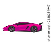 Flat vector illustration of a vibrant pink supercar seen from the side. Great for creative, futuristic, or luxury automotive themes