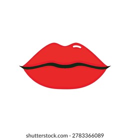 A flat vector illustration of vibrant red lips with a distinct black outline isolated against a plain white background