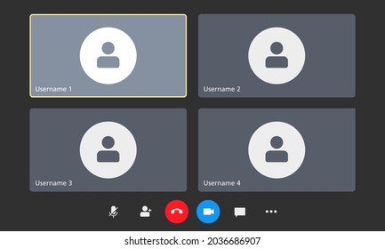 Flat vector illustration of video conference ui mockup. Group video call layout concept. Online meeting video app.