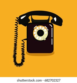 Flat vector illustration of a vintage black phone.