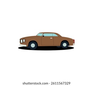 Flat Vector Illustration of a Vintage Brown Classic Car Side View